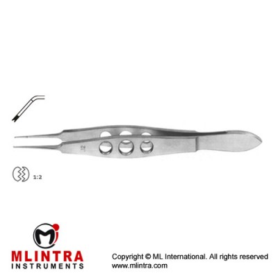 Castroviejo Suture Tying Forcep Angled - 1 x 2 Teeth with Tying Platform Stainless Steel, 11 cm - 4 1/4" Tip Size 0.5 mm